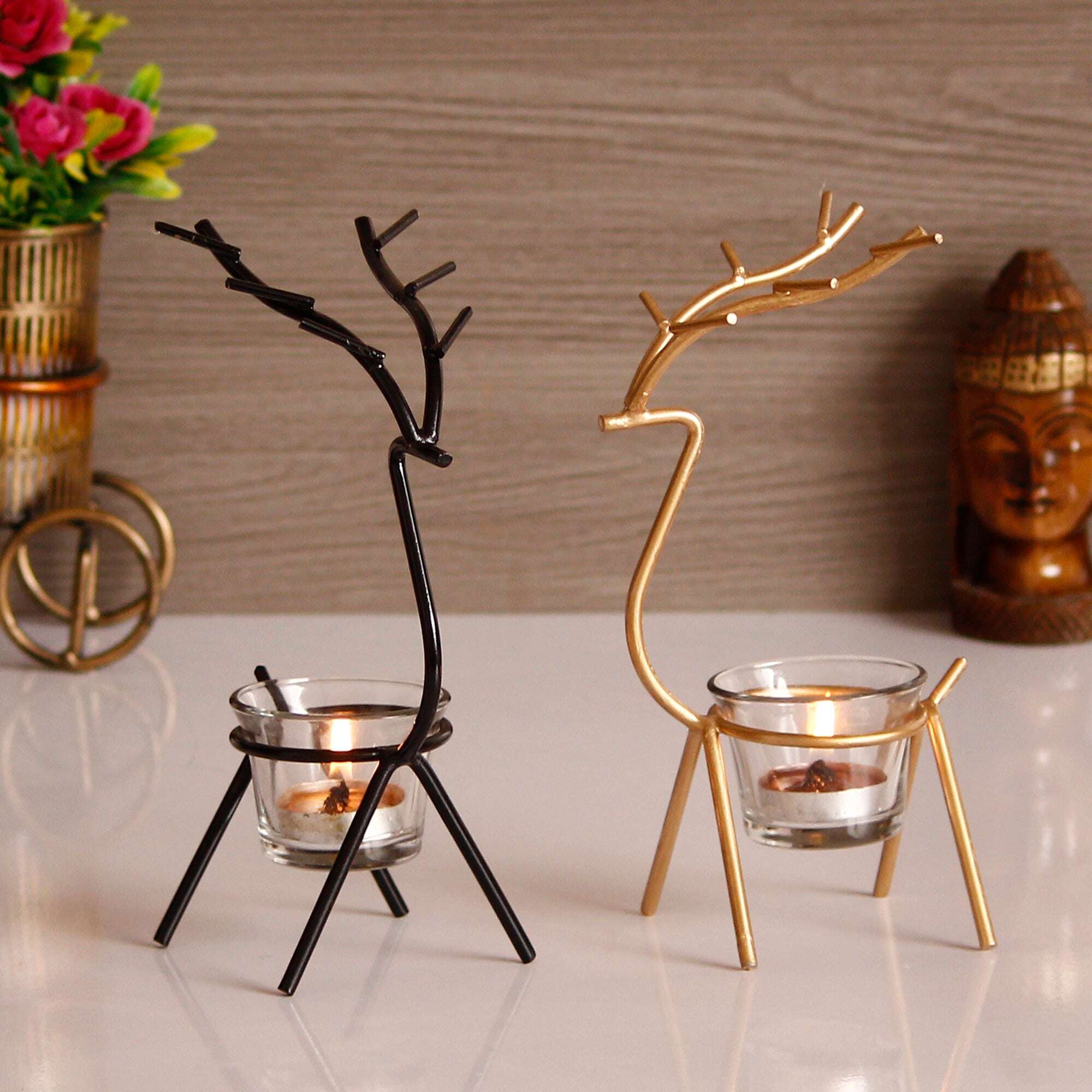 eCraftIndia Set of 2 Deer Shape Decorative Handcrafted Metal Tea Light Holder Mystical9