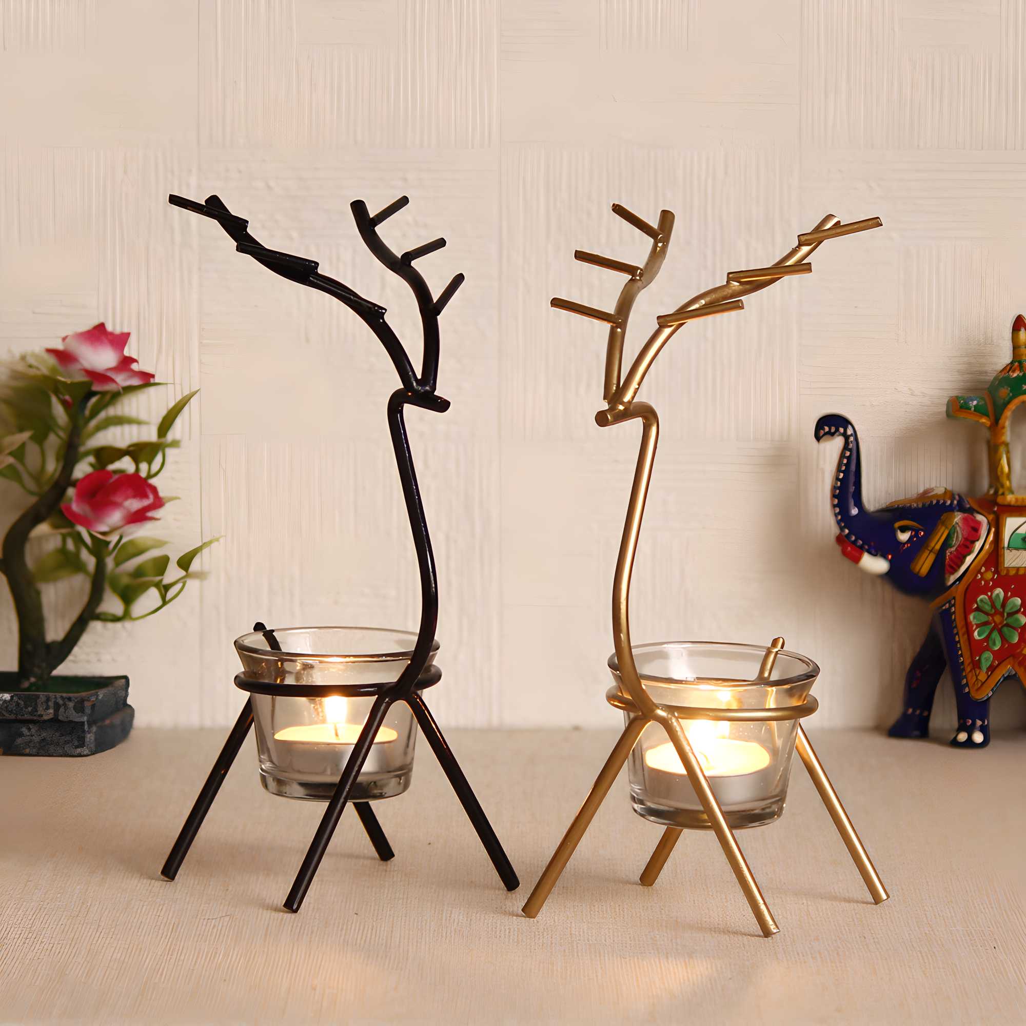 eCraftIndia Set of 2 Deer Shape Decorative Handcrafted Metal Tea Light Holder Mystical9