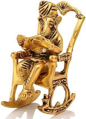 Golden Lord Ganesha Statue Sitting On A Rocking Chair And Reading Ramayan Showpiece Mystical9