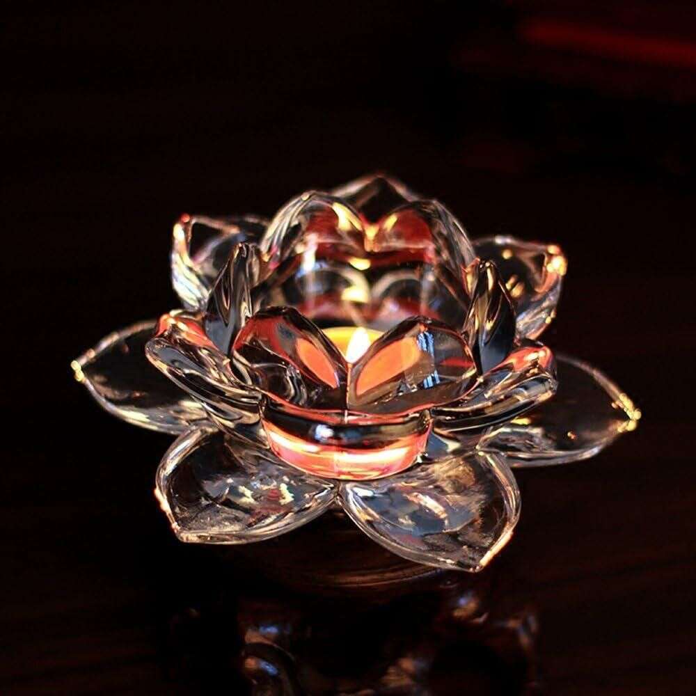 Glass Lotus Flower Tea Light Candle Holder Set Mystical9