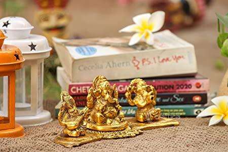 Design Gold Plated Lakshmi Ganesh Saraswati Idol with Deepak Showpiece Mystical9