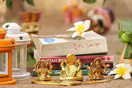 Design Gold Plated Lakshmi Ganesh Saraswati Idol with Deepak Showpiece Mystical9