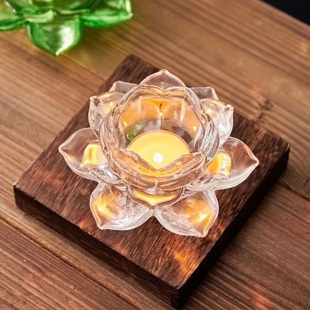 Glass Lotus Flower Tea Light Candle Holder Set Mystical9