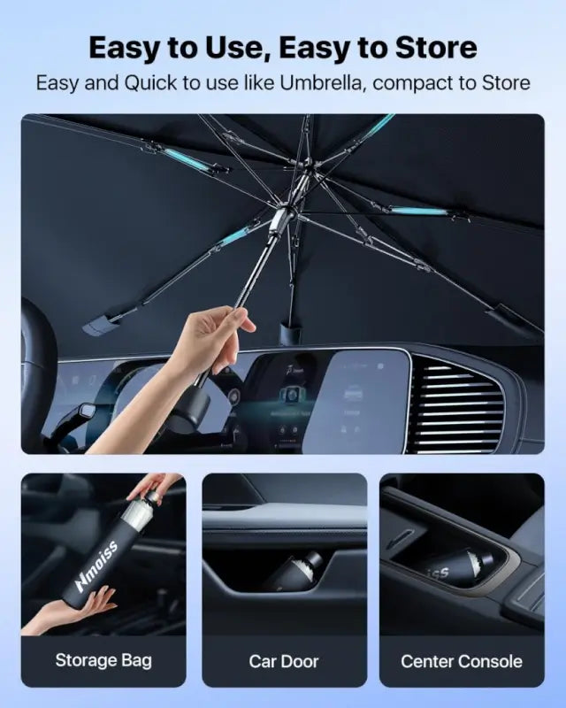 Car Sun Shade Windshield Foldable Car Front Window Sunshade Umbrella, Sun Protection & Heat Insulation Foldable Full Cover, Automotive Windshield Sunshades Fit Most Vehicles (Black).
