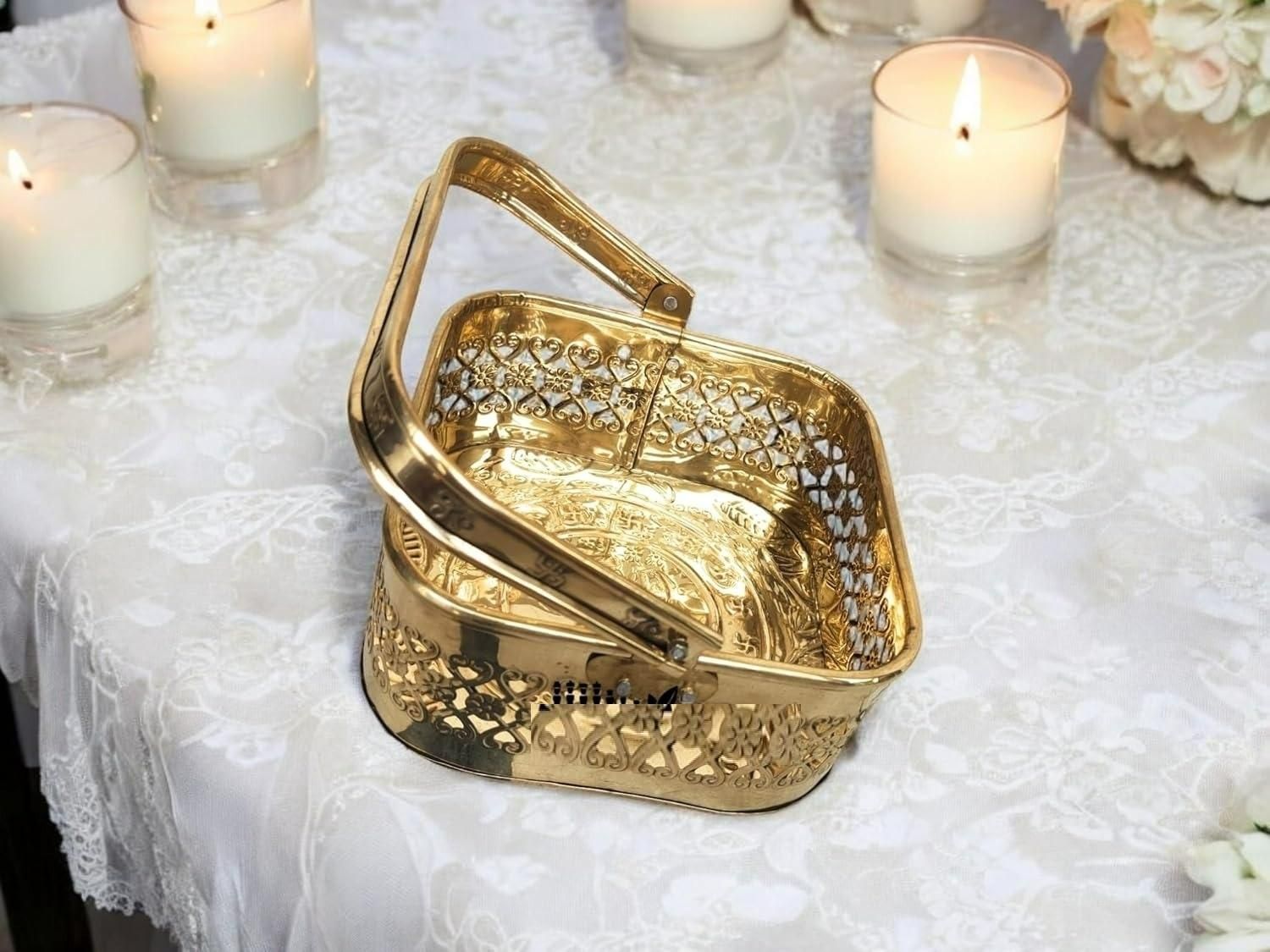 Presents Pure Brass Square Traditional Pooja Basket Dalia