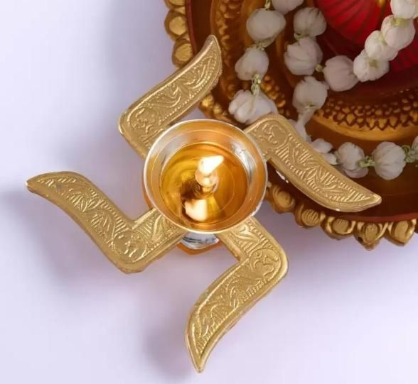 Brass Swastik Diya - Premium  from Mystical9 - Just Rs 575 /- Shop now at Mystical9.com