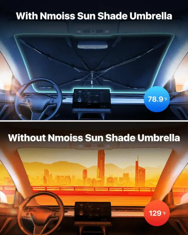 Car Sun Shade Windshield Foldable Car Front Window Sunshade Umbrella, Sun Protection & Heat Insulation Foldable Full Cover, Automotive Windshield Sunshades Fit Most Vehicles (Black).