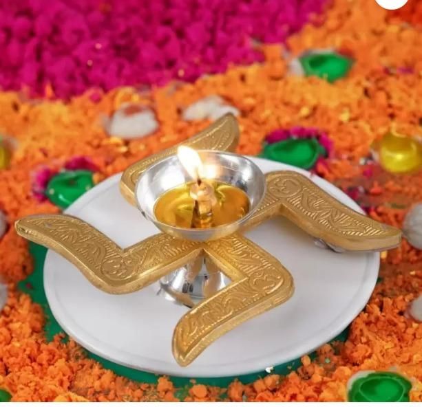 Brass Swastik Diya - Premium  from Mystical9 - Just Rs 575 /- Shop now at Mystical9.com