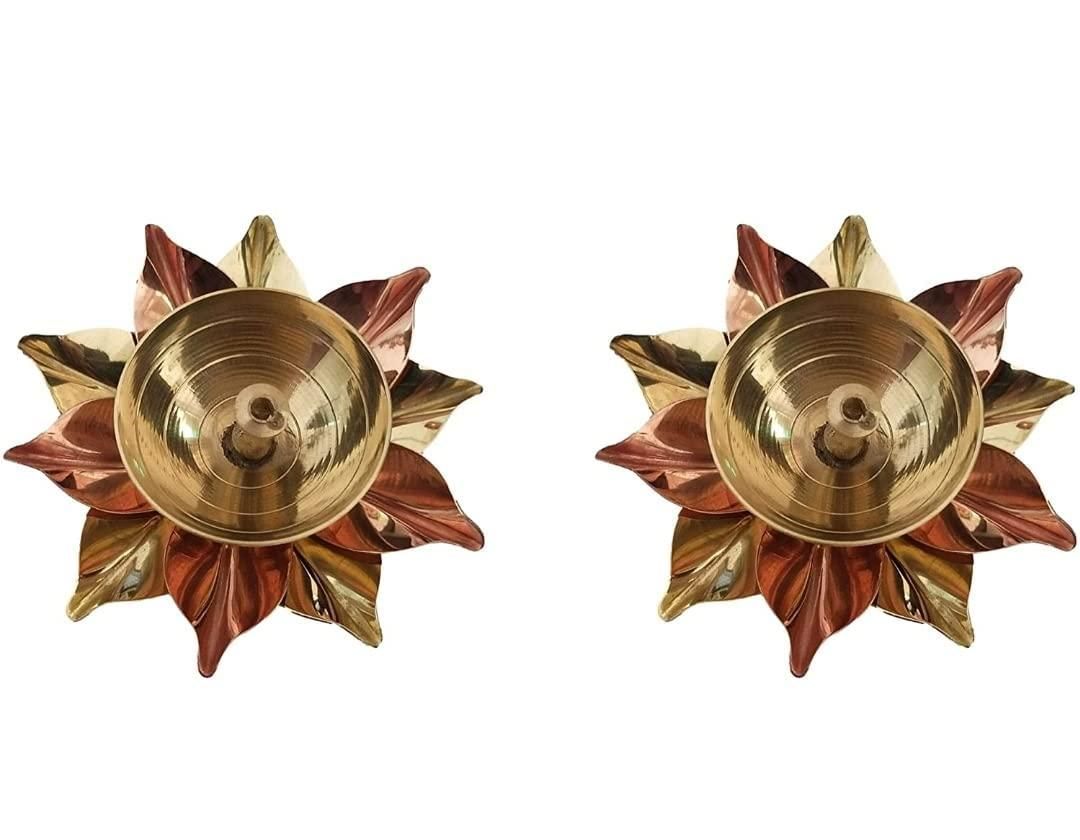 eCraftIndia Set of 2 Floral Shape Metal Diya - Premium  from Mystical9 - Just Rs 682 /- Shop now at Mystical9.com