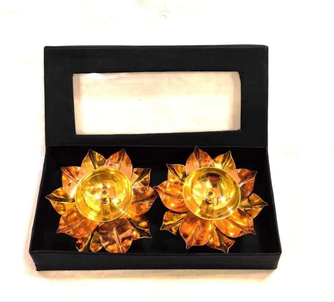 eCraftIndia Set of 2 Floral Shape Metal Diya - Premium  from Mystical9 - Just Rs 682 /- Shop now at Mystical9.com