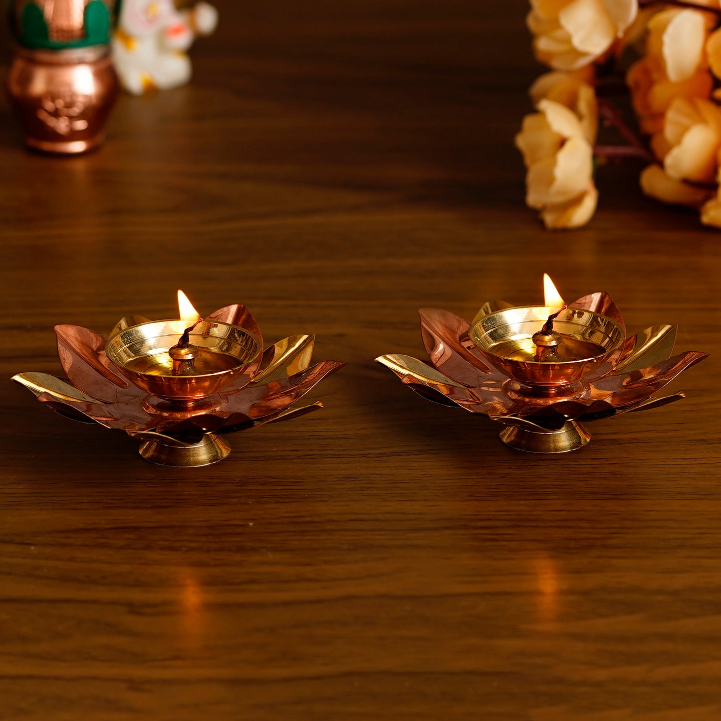 eCraftIndia Set of 2 Floral Shape Metal Diya - Premium  from Mystical9 - Just Rs 682 /- Shop now at Mystical9.com