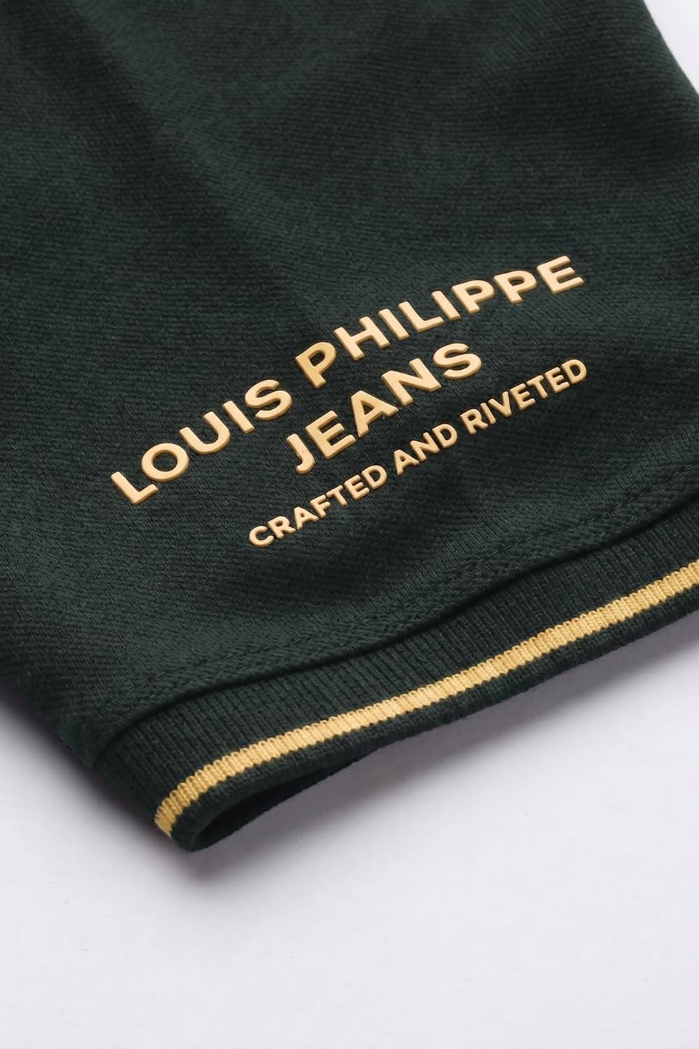 Louis Philippe Men's Slim Fit Single-Tuck Pique Stylized Sleeve Print and Contrast Tipping Half Sleeve Solid Cotton Polo Tshirt