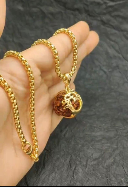 Om Rudraksha Pendant With Chain - Premium  from Mystical9 - Just Rs 495 /- Shop now at Mystical9.com