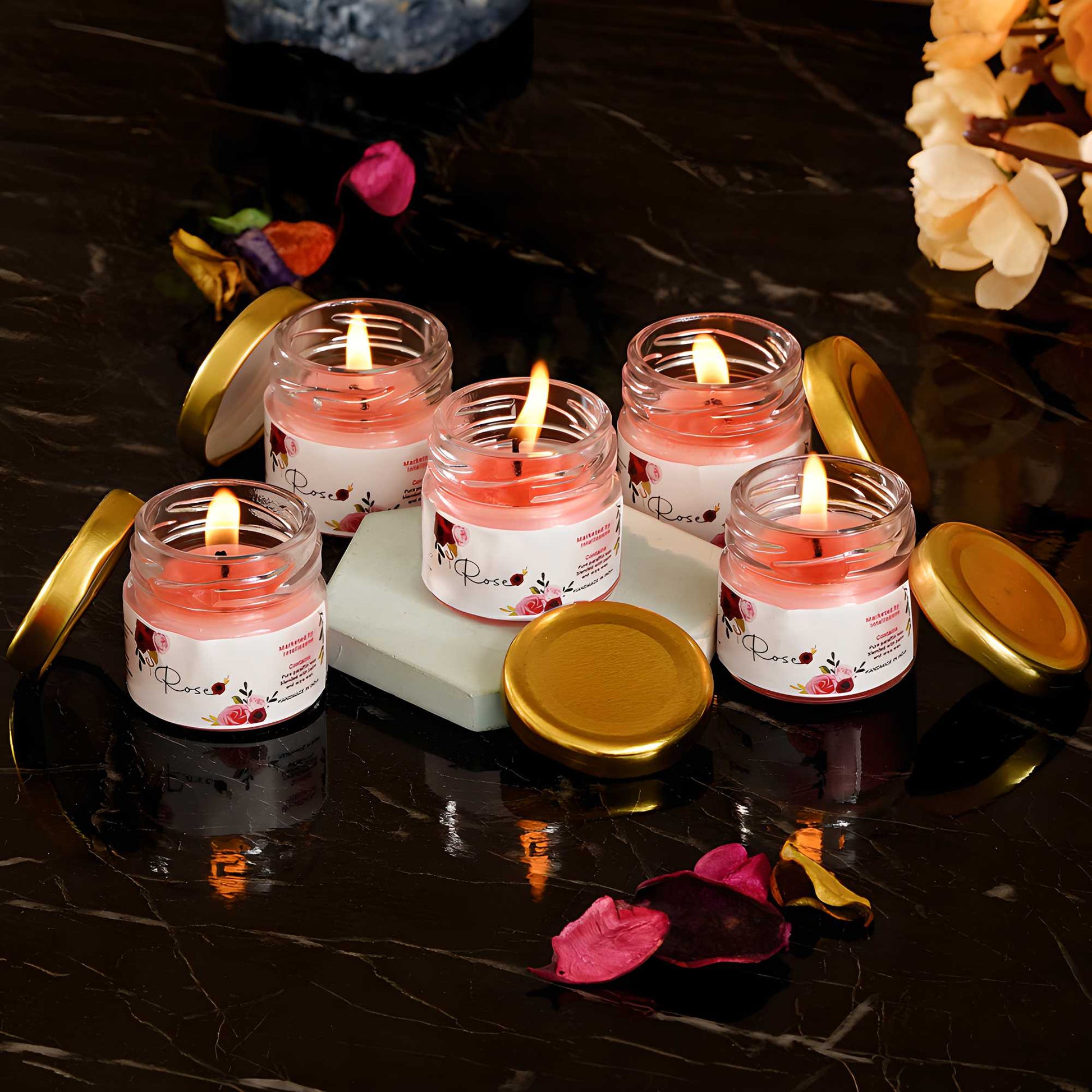 eCraftIndia Set of 5 Rose Scented Minijar Candle - Premium  from Mystical9 - Just Rs 625 /- Shop now at Mystical9.com