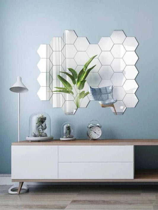 WallDaddy Mirror Stickers For Wall Pack Of 40 Flexible Mirror Size (10x12)Cm Each Hexagon - Premium  from Mystical9 - Just Rs 799 /- Shop now at Mystical9.com