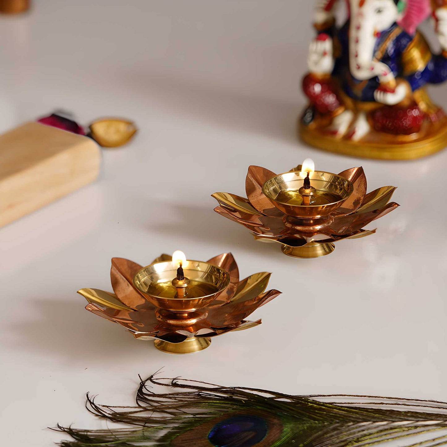 eCraftIndia Set of 2 Floral Shape Metal Diya - Premium  from Mystical9 - Just Rs 682 /- Shop now at Mystical9.com