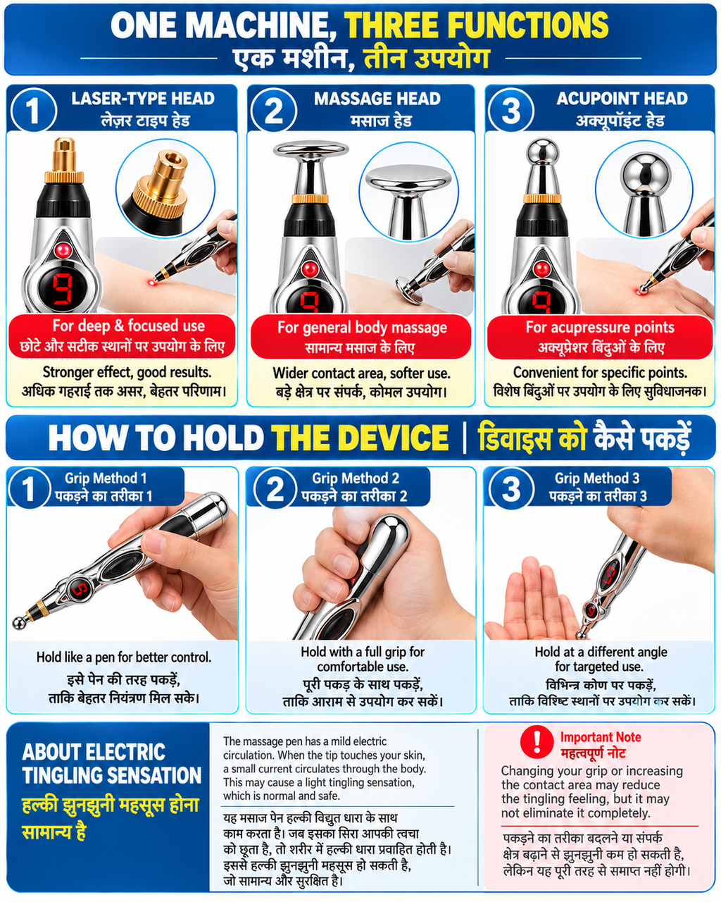 9-Level 3-in-1 Acupressure Massager Pen with FREE Massage Gel