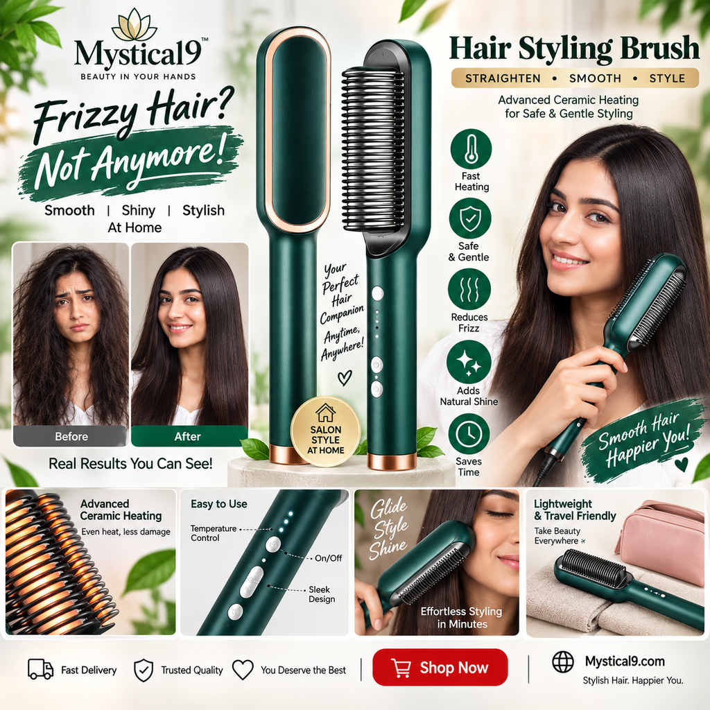 Mystical9  Hair Styling 3-in-1 Straightening Brush – Smooth, Shiny & Salon-Style Hair