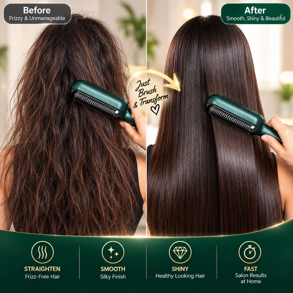 Mystical9  Hair Styling 3-in-1 Straightening Brush – Smooth, Shiny & Salon-Style Hair