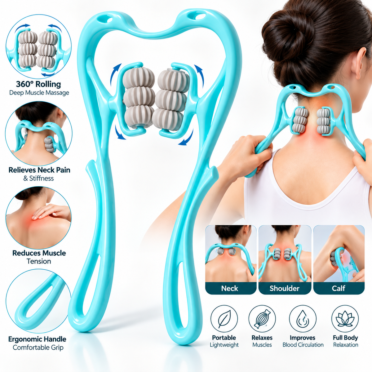360° Neck & Shoulder Massager – Deep Rolling Muscle Relaxer