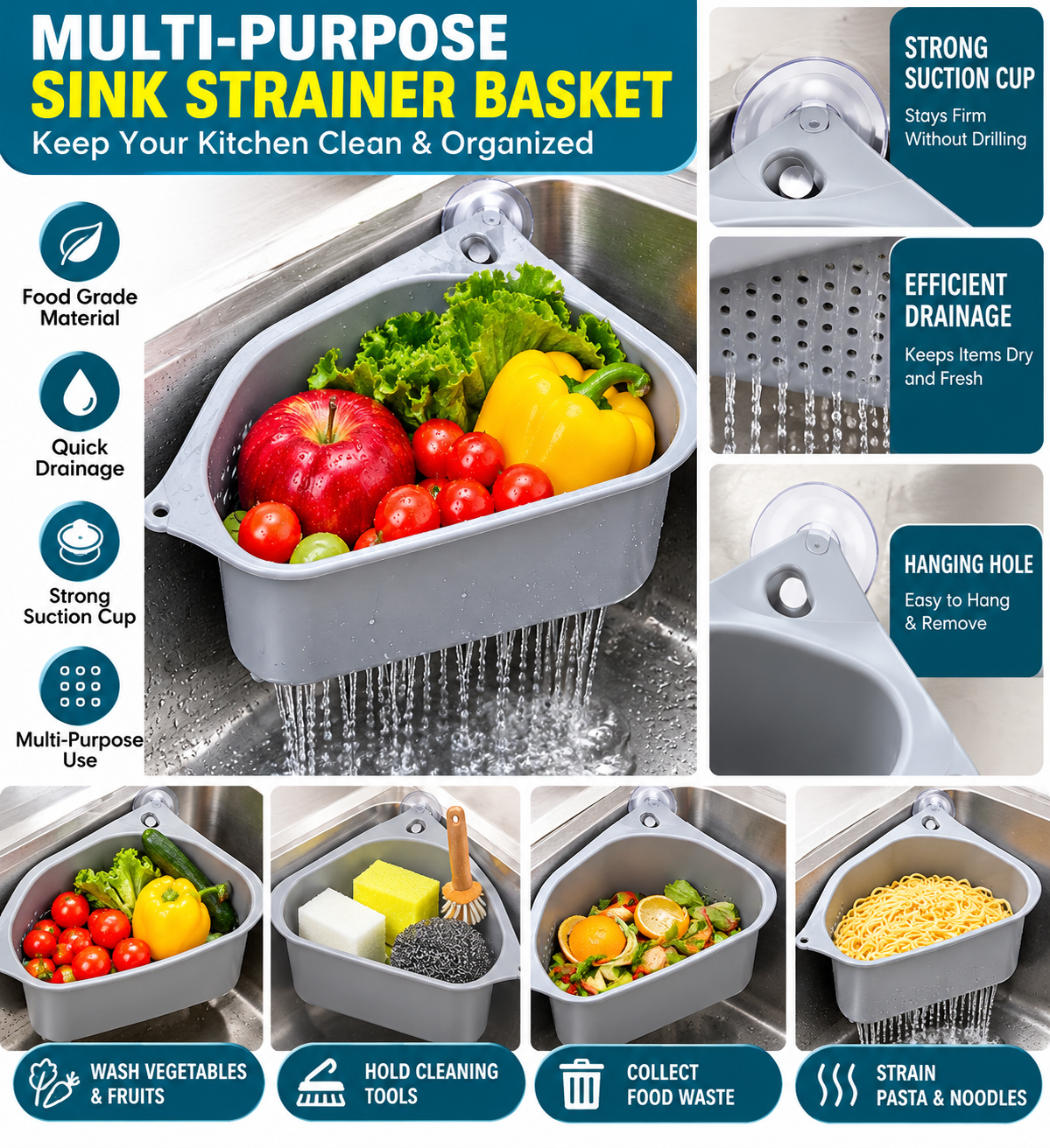 Smart Sink Strainer Basket – Wash & Collect Waste | Pack of 2