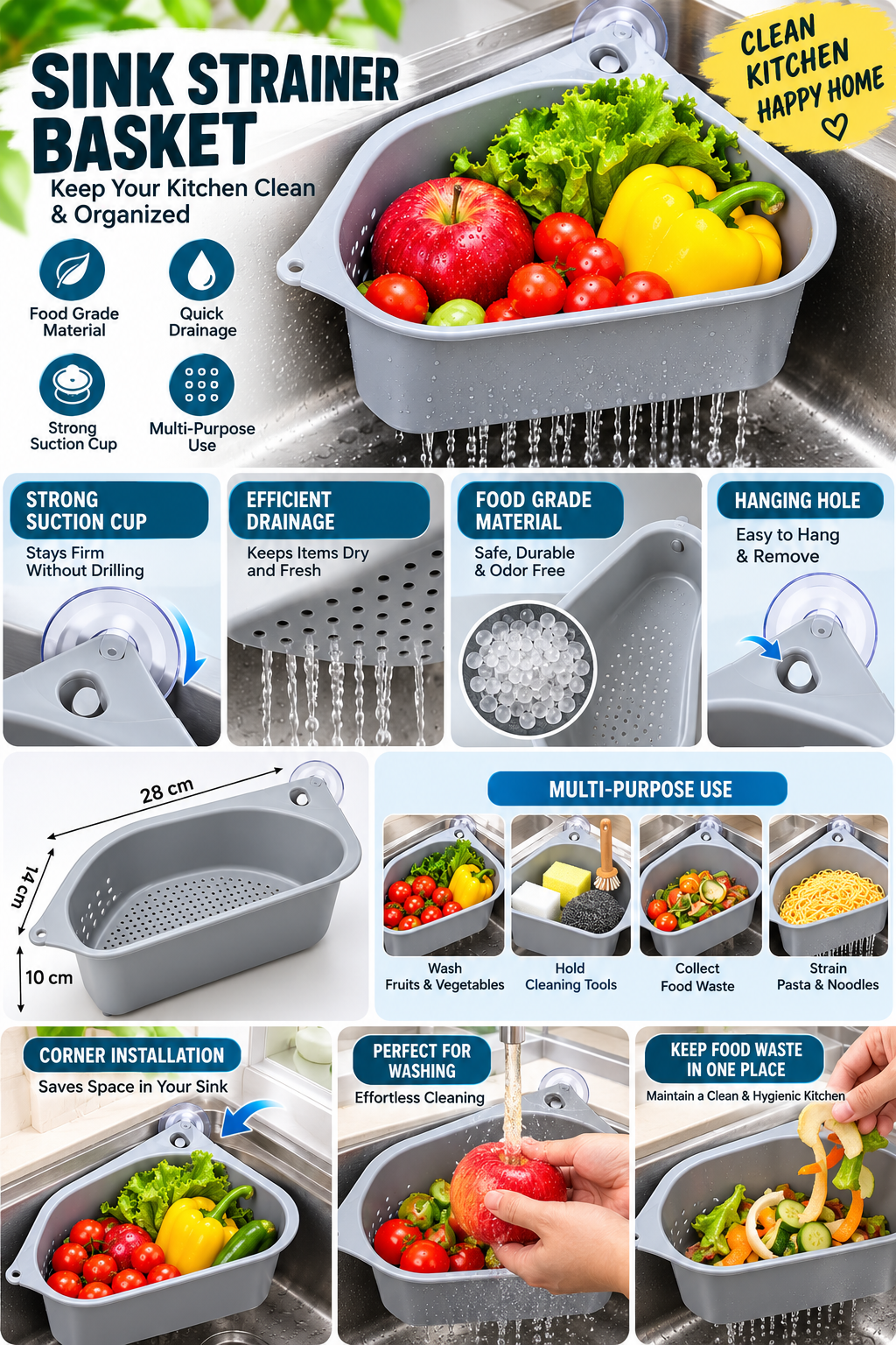 Smart Sink Strainer Basket – Wash & Collect Waste | Pack of 2