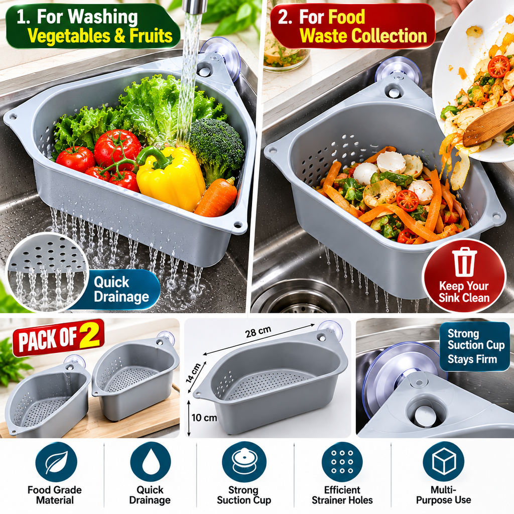 Smart Sink Strainer Basket – Wash & Collect Waste | Pack of 2