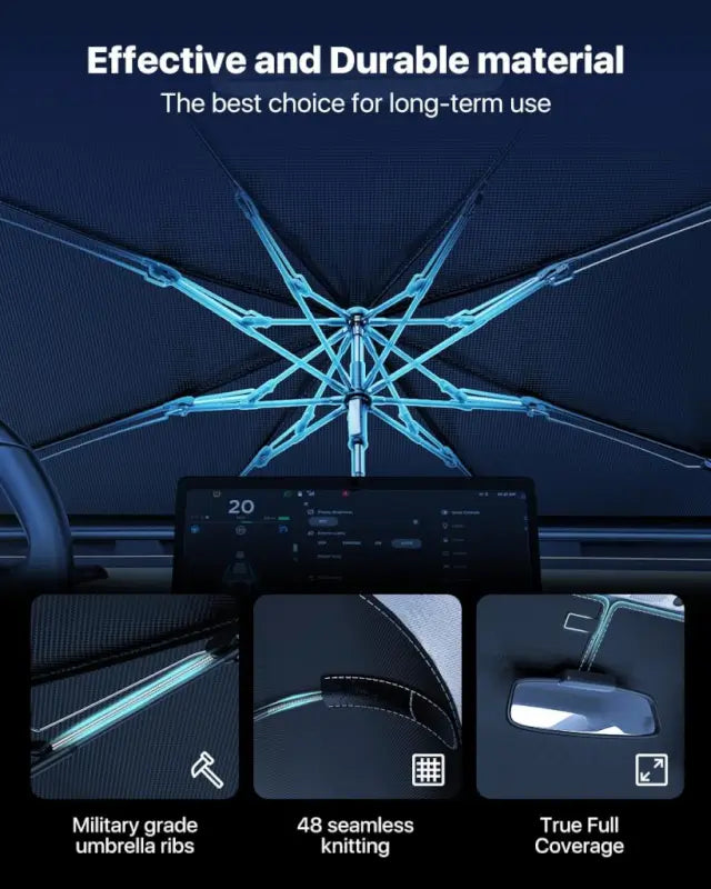 Car Sun Shade Windshield Foldable Car Front Window Sunshade Umbrella, Sun Protection & Heat Insulation Foldable Full Cover, Automotive Windshield Sunshades Fit Most Vehicles (Black).