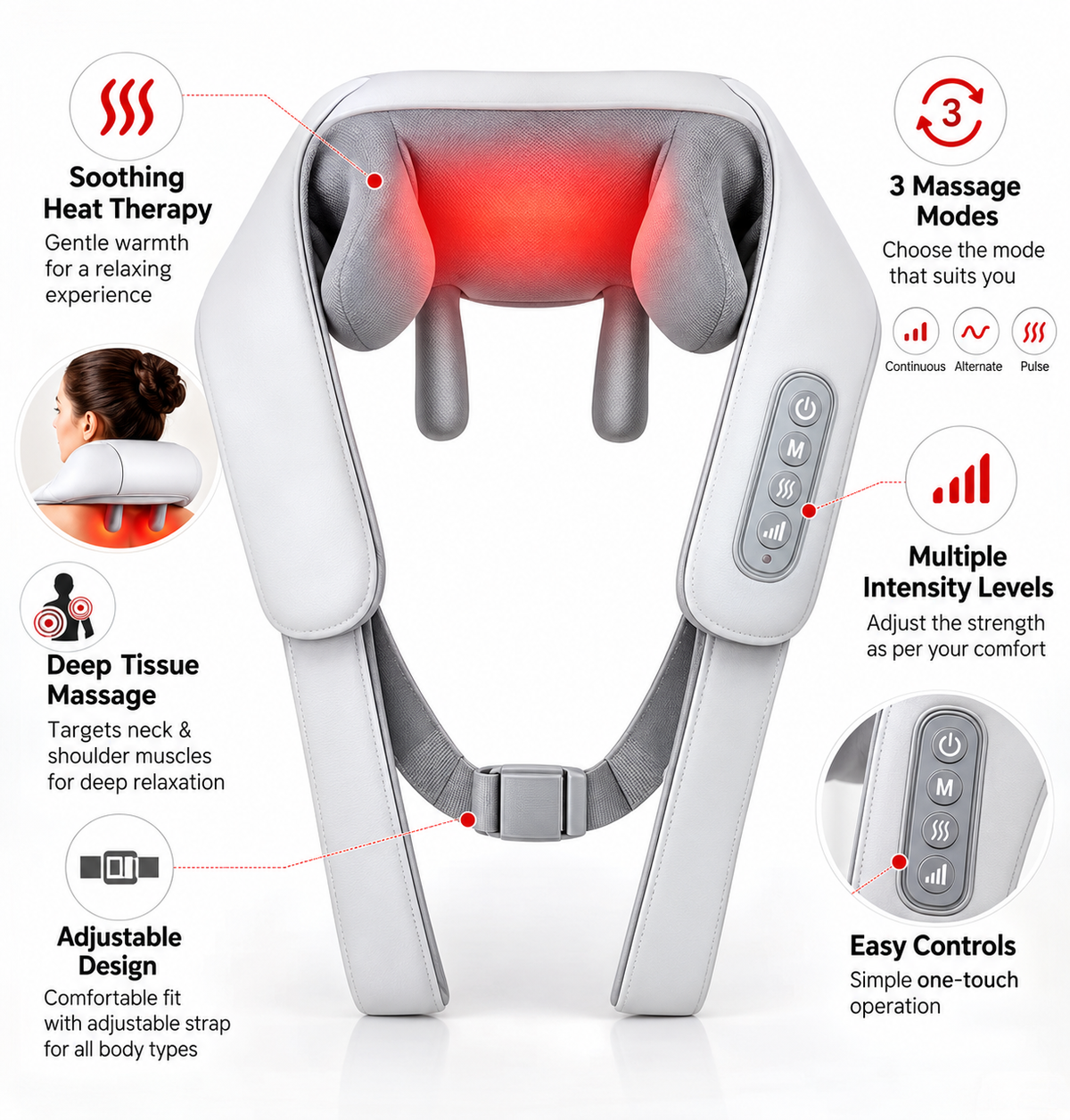 Smart 6D Neck Massager – Heat Therapy, Deep Kneading & Adjustable Intensity