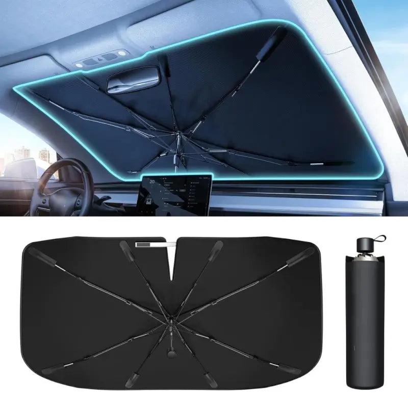 Car Sun Shade Windshield Foldable Car Front Window Sunshade Umbrella, Sun Protection & Heat Insulation Foldable Full Cover, Automotive Windshield Sunshades Fit Most Vehicles (Black).