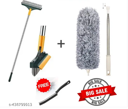 Microfiber Feather Ceiling Duster+2 in 1 Tiles Cleaning Brush+Free Gap Cleaning Brush (Pack of 3) - Premium  from Mystical9 - Just Rs 499 /- Shop now at Mystical9.com