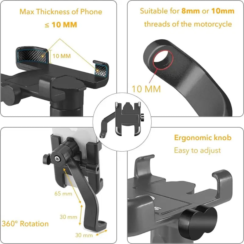 Motorcycle Bicycle Waterproof Mobile Stand, Adjustable Handlebar Phone Holder for Bike & Scooter