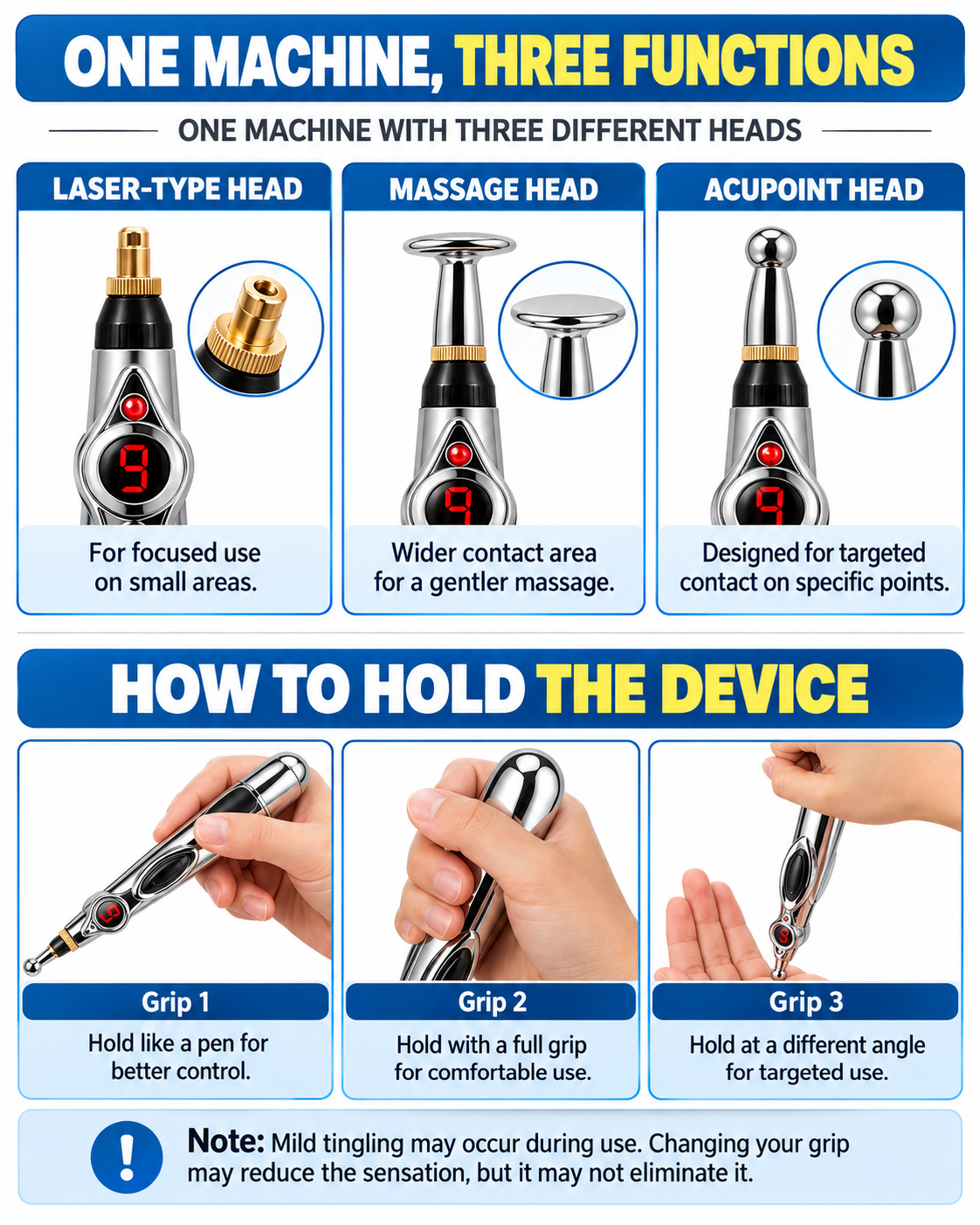 9-Level 3-in-1 Acupressure Massager Pen with FREE Massage Gel