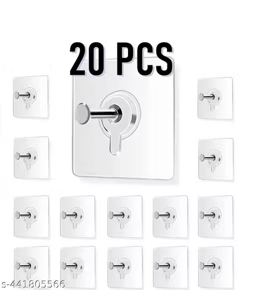 Self Adhesive Hooks for Wall Heavy Duty Strong Nail Free for Hanging Photo Frame Hook (Pack of 20)
