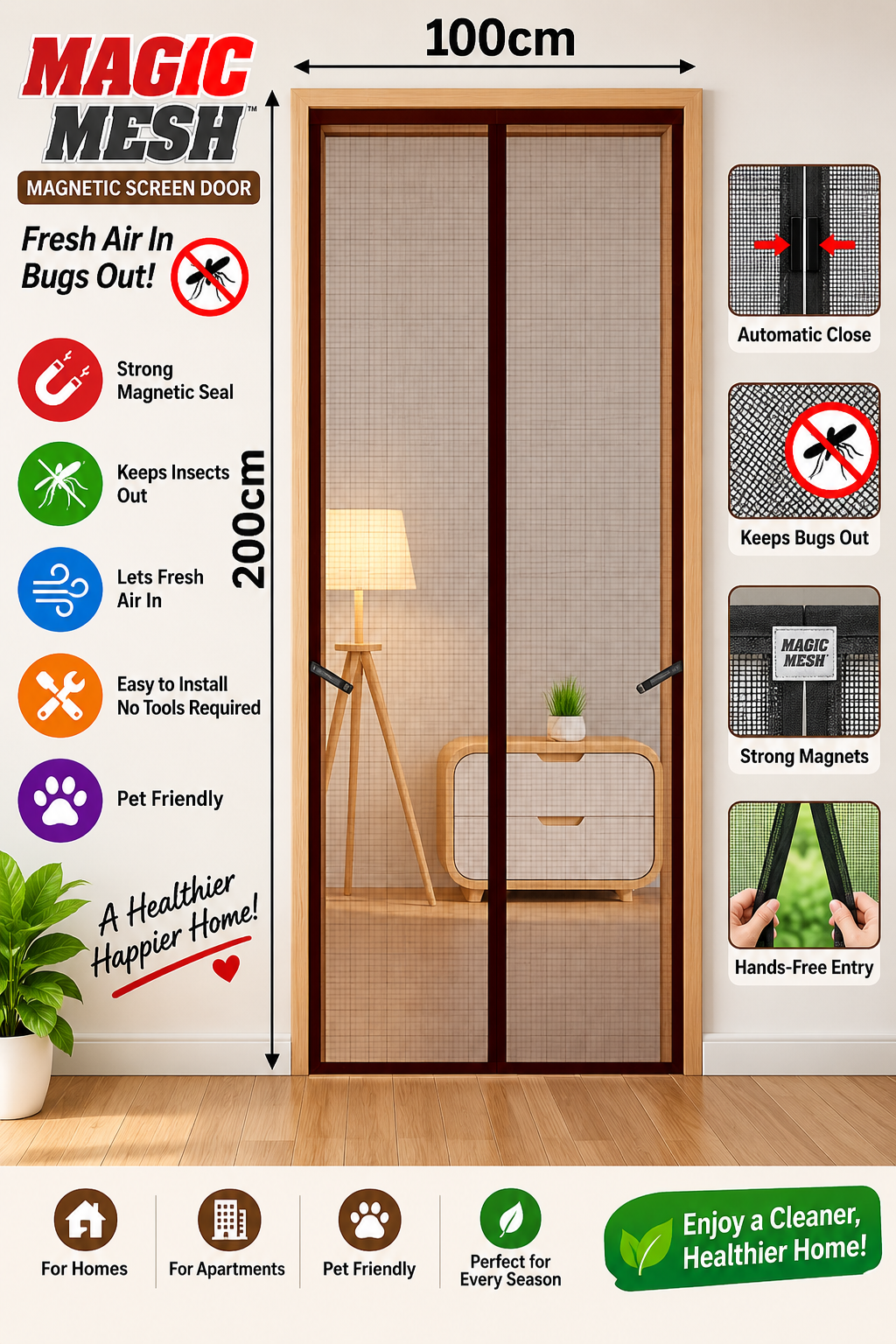 Polyester Magnetic Mosquito Net for Door | Mosquito Curtain for All Door Types & Sizes