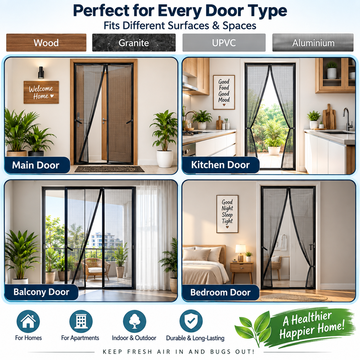 Polyester Magnetic Mosquito Net for Door | Mosquito Curtain for All Door Types & Sizes