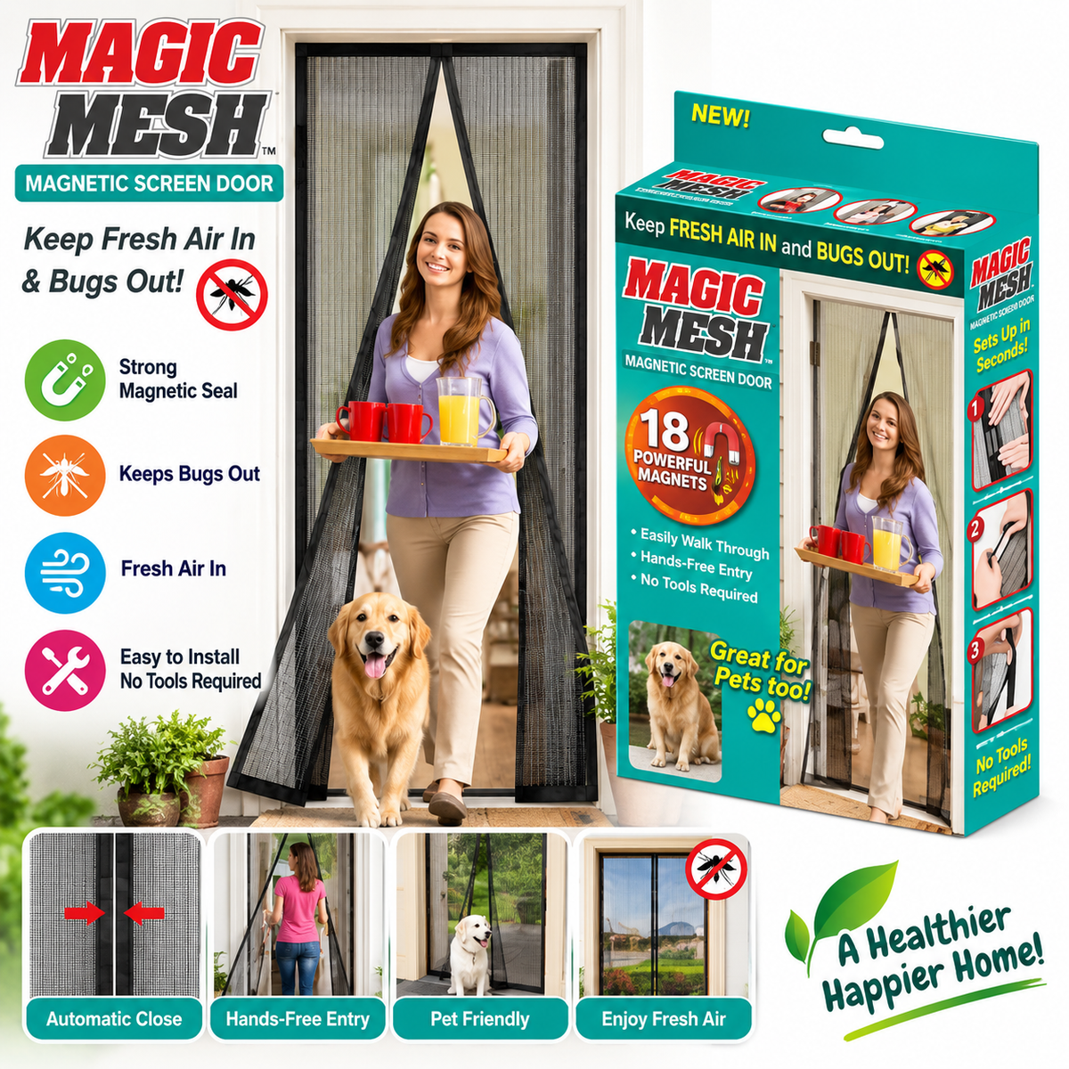Polyester Magnetic Mosquito Net for Door | Mosquito Curtain for All Door Types & Sizes