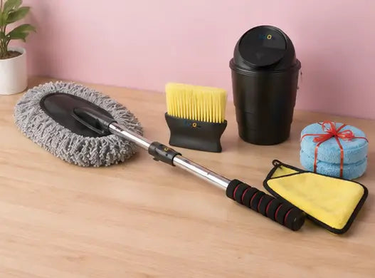 6-Piece Car Cleaning Kit – Microfiber Duster, Long Handle Brush, AC Vent Cleaner, Cleaning Cloth, Dustbin & Glass Cleaning Tablets