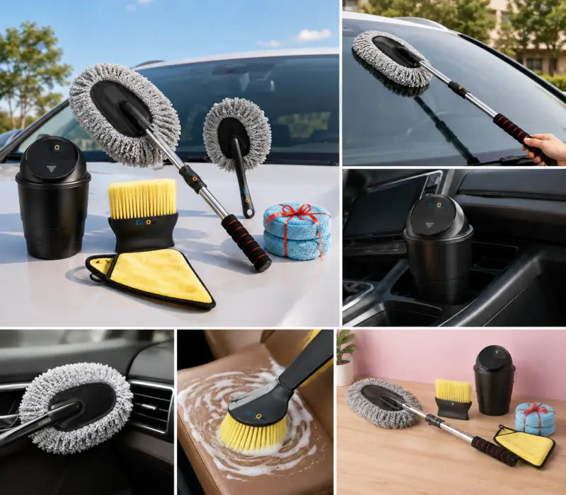 6-Piece Car Cleaning Kit – Microfiber Duster, Long Handle Brush, AC Vent Cleaner, Cleaning Cloth, Dustbin & Glass Cleaning Tablets