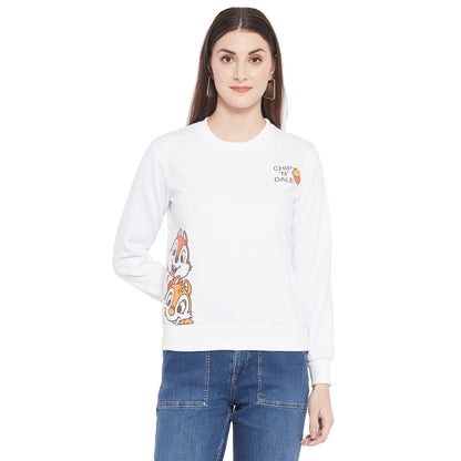 Popster White Printed Fleece Round Neck Regular Fit Long Sleeve Womens Sweatshirt - Premium  from Mystical9 - Just Rs 850 /- Shop now at Mystical9.com