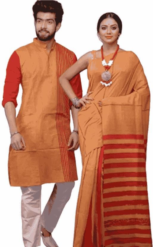 Combo of Men & Women's Khadi Cotton Kurta & Saree Set - Premium  from Mystical9 - Just Rs 1491 /- Shop now at Mystical9.com