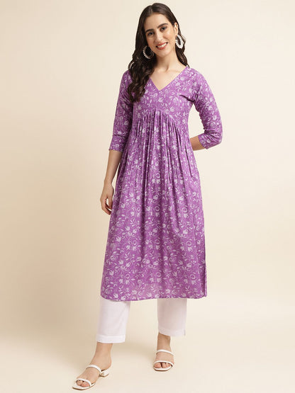 Fabclub Rayon Anarkali Printed Women Kurti (Purple) - Premium  from Mystical9 - Just Rs 834 /- Shop now at Mystical9.com