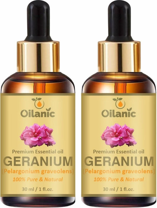 Oilanic Premium Geranium Essential Oil Combo pack of 2 bottles of 30 ml(60 ml) - Premium  from Mystical9 - Just Rs 660 /- Shop now at Mystical9.com