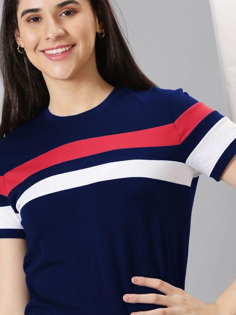 AUSK Women's Colorblocked Round Neck Half Sleeve Casual T-Shirt - Premium  from Mystical9 - Just Rs 699 /- Shop now at Mystical9.com