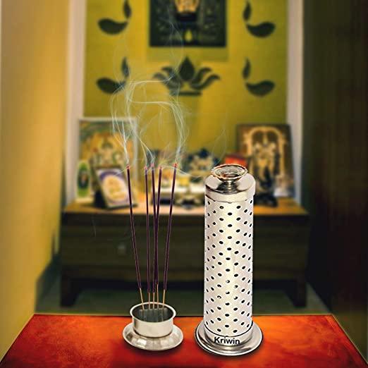 Metal Agarbatti Stand With Dhoop Holder (Silver)(Cylindrical) - Premium  from Mystical9 - Just Rs 600 /- Shop now at Mystical9.com