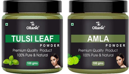 Oilanic  Pure & Natural Tulsi & Amla Powder- For Skin & Hair Combo Pack of 2 Jar 100gm (200gm) - Premium  from Mystical9 - Just Rs 600 /- Shop now at Mystical9.com