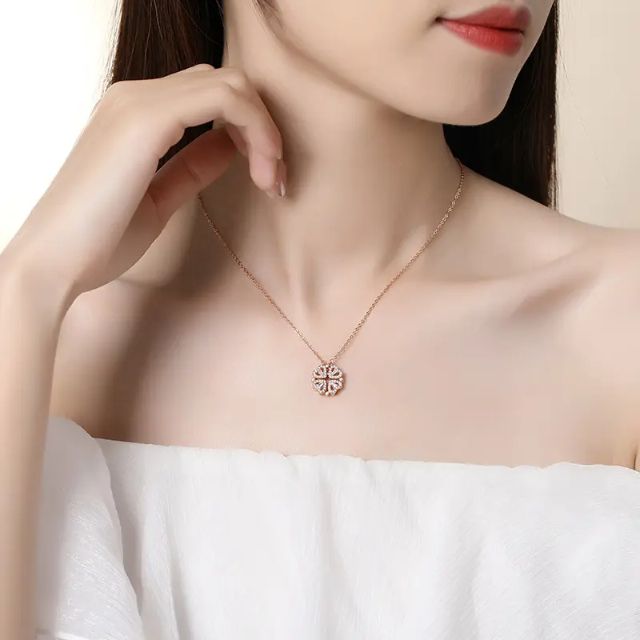 Four Love Hearts Pendant Necklace rose  Diamond Leaf Clover Heart Necklaces - Premium  from Mystical9 - Just Rs 650 /- Shop now at Mystical9.com