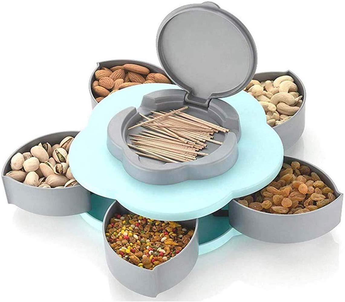 5 Compartments Flower Candy Box Serving Rotating Tray Dry Fruit 1 Piece Spice Set (Plastic, Green) - Premium  from Mystical9 - Just Rs 600 /- Shop now at Mystical9.com