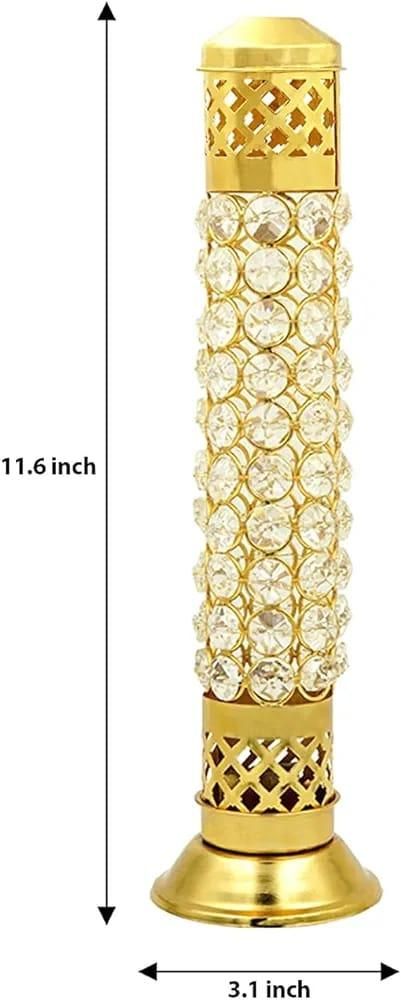 Incense Stick Holder with Ash Catcher| 25cm Height | Brass Crystal Incense Burner| Pack of 1 - Premium  from Mystical9 - Just Rs 670 /- Shop now at Mystical9.com