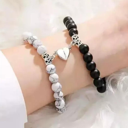 AVR JEWELS White and Balck Pearl Heart Couple Bracelet For Women and Men - Premium  from Mystical9 - Just Rs 567 /- Shop now at Mystical9.com